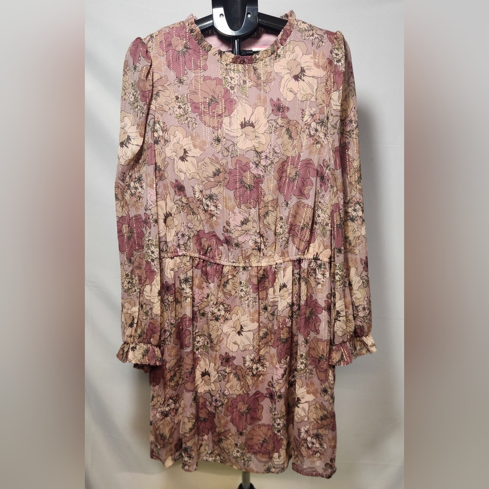 Andree Elegant Floral Long Sleeve Dress-Size 2X